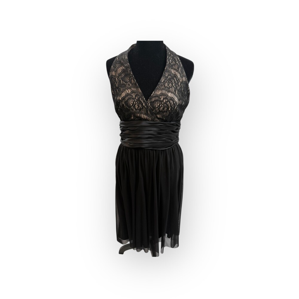 Maggy London Lace Silk Party Dress Black Size 10 Satin Tie